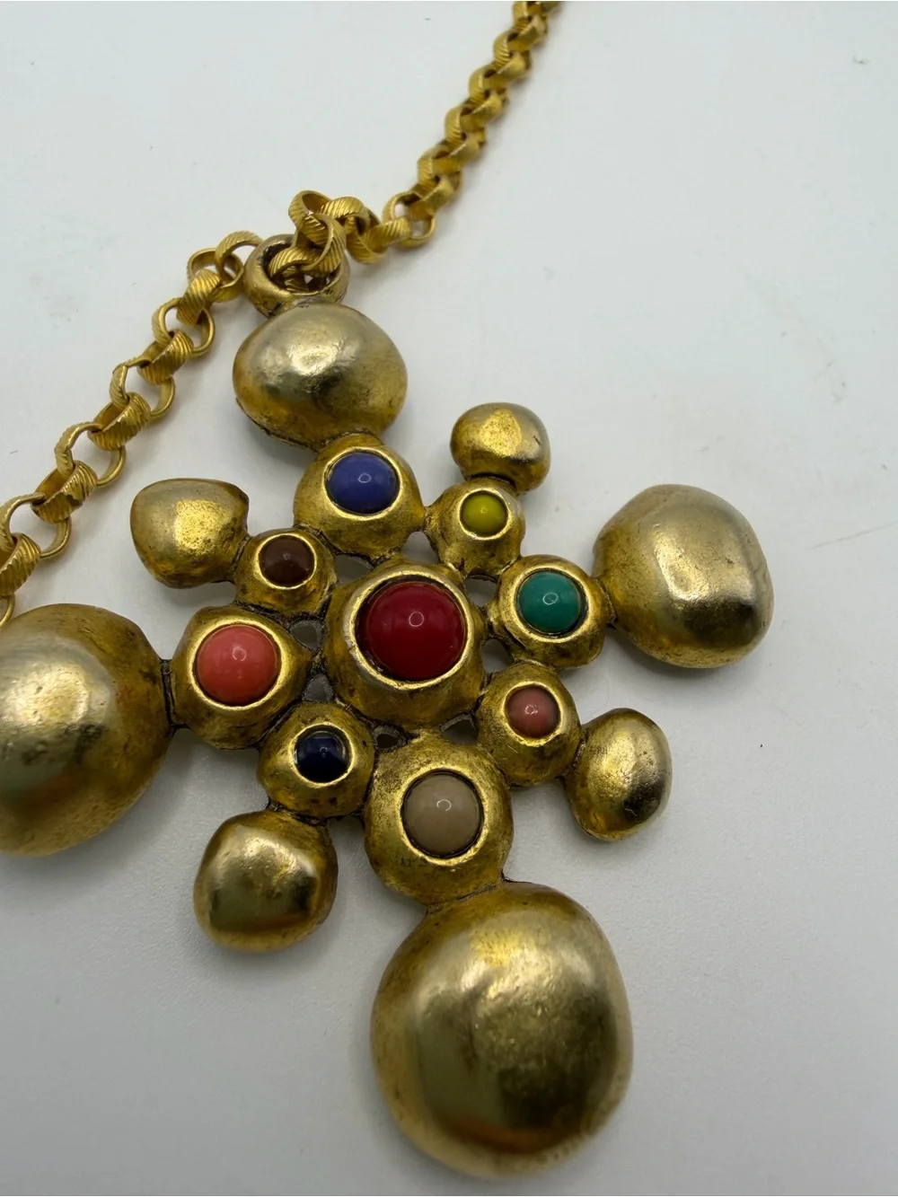 Gold-Tone Multi-Stone Cross Pendant Necklace - Picture 2 of 3